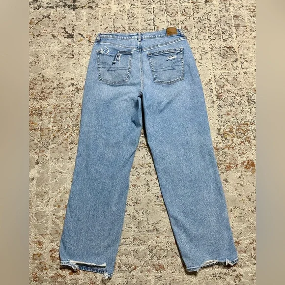 AMERICAN EAGLE highest rise ripped baggy straight jeans size 14 distressed - Picture 6 of 16